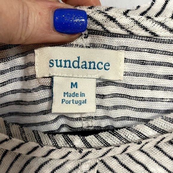 Sundance Mary Kate Black White Striped LinenTop Size Medium - Picture 3 of 8